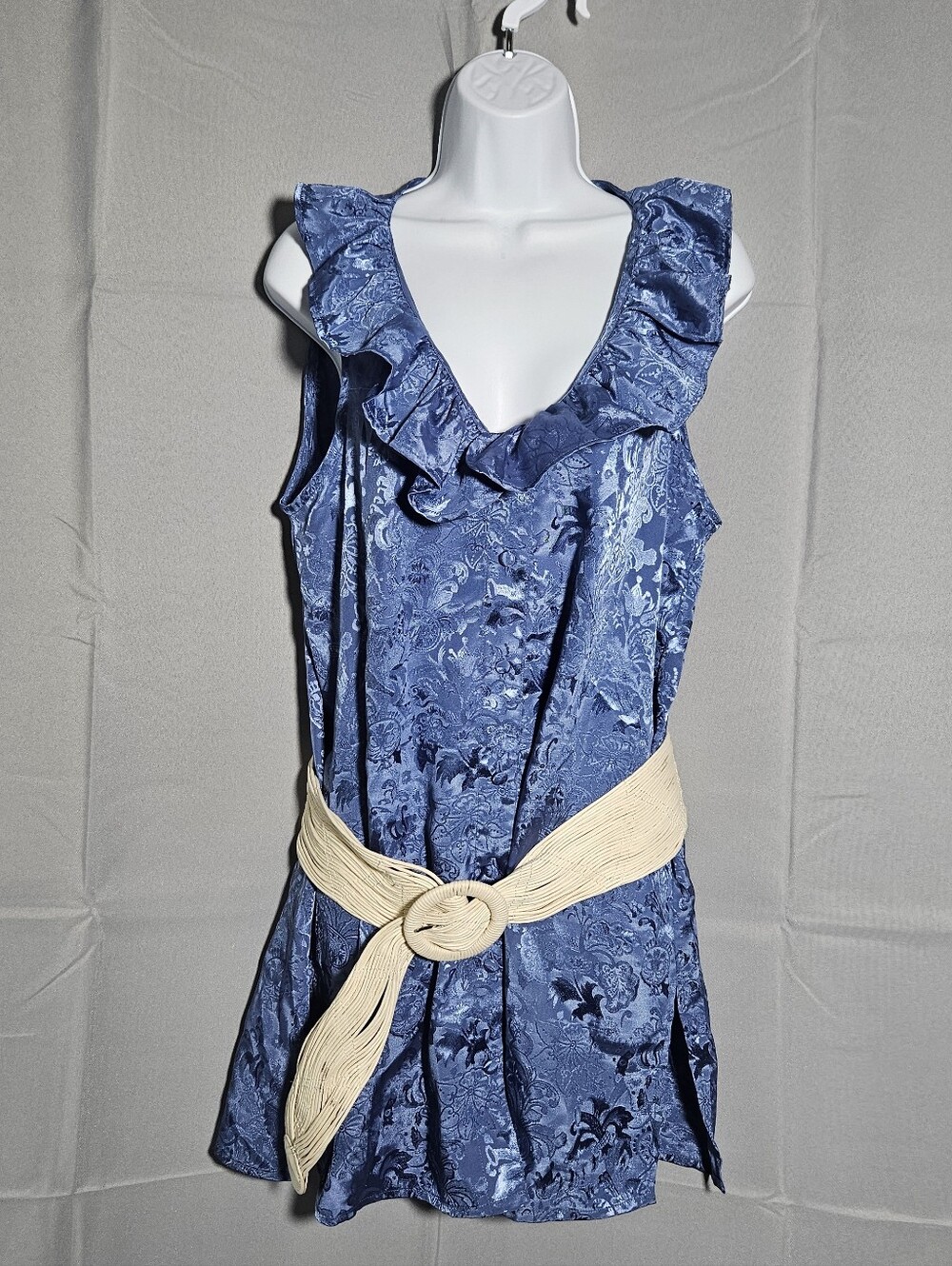 Victoria's Secret VTG Gold Label Blue Ruffle Collar Cottage Coastal Gma Slip M/L